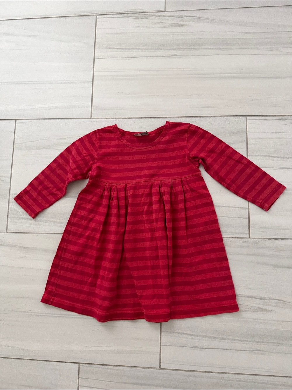 Marimekko Vintage Red Striped Long-Sleeve Girls Dress Made in Finland